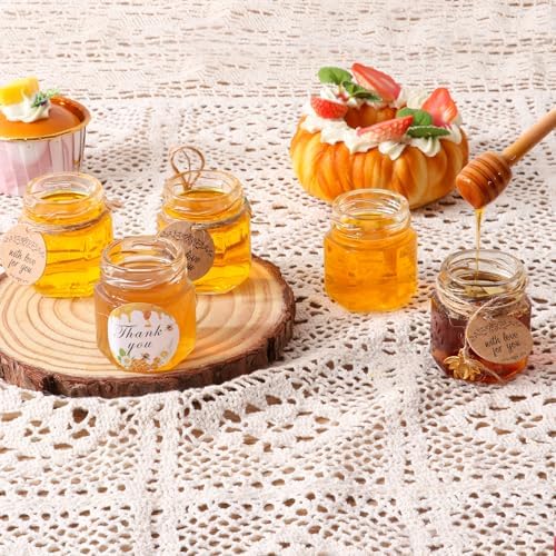 1.5 oz 60 Pack Mini Glass Honey Jars with Wood Dippers & Gold Lids - Image 3