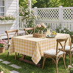 Summer Gingham Tablecloth Rectangle Table Cotton Linen Fabric Picnic Checkered Table Cloth Farmhouse Washable Wrinkle Free Buffalo Plaid Table Cover for Outdoor Birthday Party, Yellow, 60x120 - Image 2