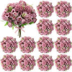 Tigeen 12 Bundles Peonies Artificial Flowers Faux Roses, Gray Purple by Tigeen