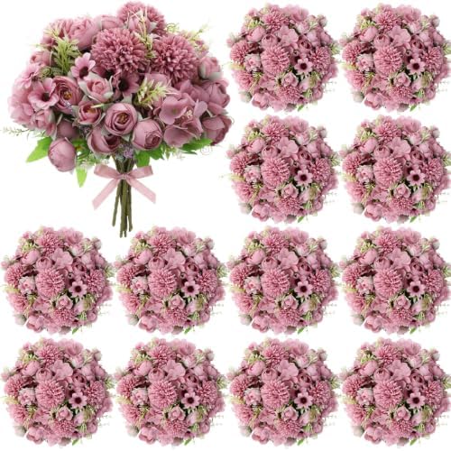 Tigeen 12 Bundles Peonies Artificial Flowers Faux Roses, Gray Purple by Tigeen