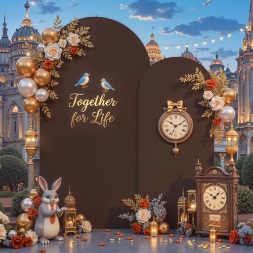 7.2FT & 6FT Arch Backdrop Cover, Brown & Green Wedding Arch Covers, Spandex Arch Covers Stretchy Backdrop for Bridal Shower Baby Shower Birthday Decoration - Image 2