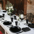 Kochorie 480 Pieces Black Plastic Dinnerware Set for 60 Guests Disposable Heavy Duty Plates Napkins Cups and Silverware Dessert Dinner Plates for Halloween Birthday Wedding Party Supplies - Image 6