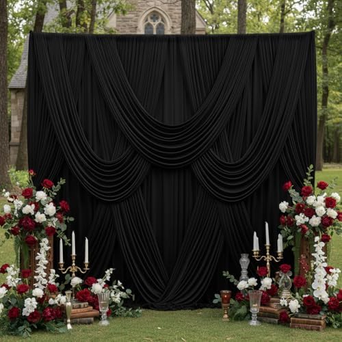 30ft x 10ft Wrinkle Free Black Backdrop Curtain for Parties, 6 Panels 5X10ft Polyester Black Photo Backdrop Drapes Back Drop Cloth for Birthday Wedding Party Photography Background by Gewonelife
