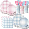 Pink and Blue Gingham Dinnerware Set, 350 Pcs, Serves 50 by Unknown