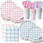 Pink and Blue Gingham Dinnerware Set, 350 Pcs, Serves 50 by Unknown