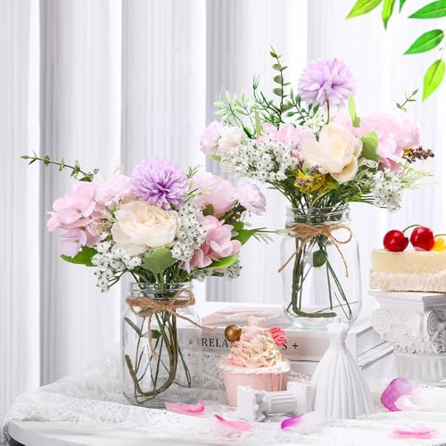 Zeyune 6 Sets Mason Jar Table Centerpiece Artificial Flower, Purple - Image 3