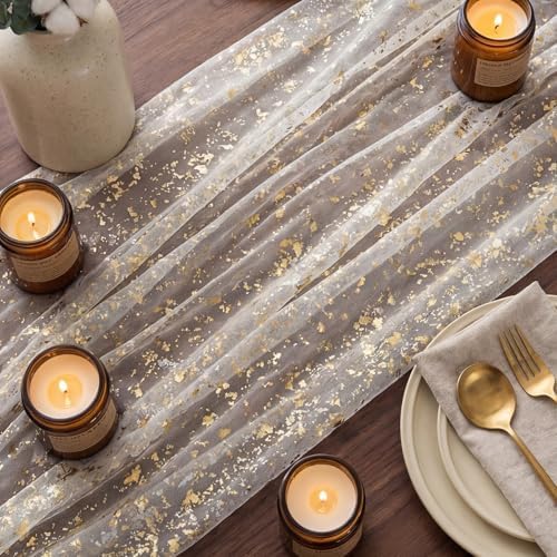Shihanee 12 Pcs Beige Gold Gauze Table Runners Sheer Cheesecloth Runner - Image 6
