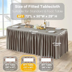 Wish Care Natural Table Clothes for Rectangle Tables 6ft, Wrinkle Resistant Fitted Table Cloth with Pleated Ruffle Skirts for Banquet Wedding Baby Shower Folding Tables - Image 3