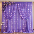20 x 10ft Purple Chiffon Backdrop Curtain with Lights String for Parties,4 Panels Sheer Tulle Curtain Wedding Backdrop for Baby Shower Birthday Party Ceremony Reception Home Decorations by Partisky