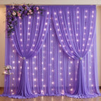 20 x 10ft Purple Chiffon Backdrop Curtain with Lights String for Parties,4 Panels Sheer Tulle Curtain Wedding Backdrop for Baby Shower Birthday Party Ceremony Reception Home Decorations by Partisky