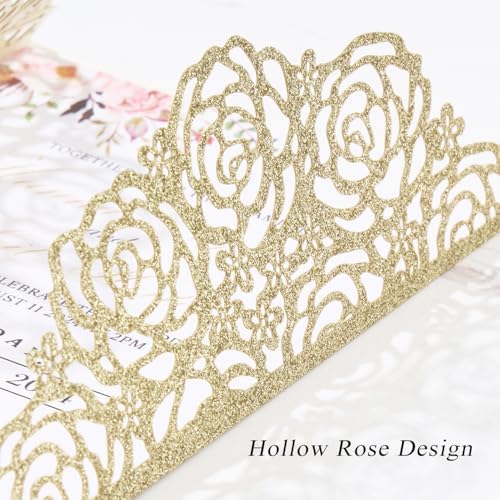 50PCS Gold Glitter Laser Cut Wedding Invitation with Butterfly Ribbons - Image 5