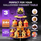 3 Tier Halloween Cupcake Stand with 12Pcs Cake Wrappers,12Pcs Cake Toppers - Image 4