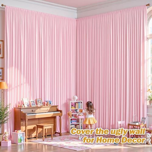 16ftx10ft Wrinkle Free Pink Backdrop Curtain - 10 Feet Photography Backdrop Drapes, Silky Polyester Back Drop Cloth for Wedding Baby Shower Balloon Arch Background - Image 4
