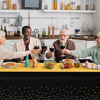 16Pack Disposable Plastic Tablecloths and Satin Table Runner Set Black Gold Dot Table Cloth Gold for Graduation Wedding Birthday Baby Shower Anniversary Holiday Party Decorations - Image 5
