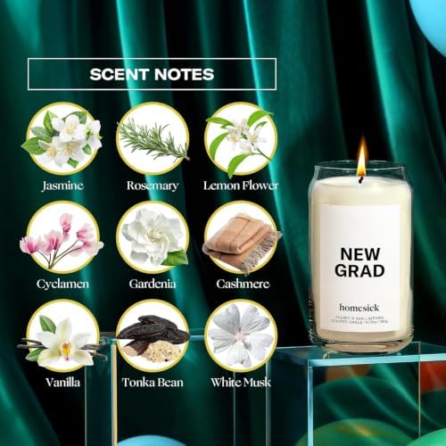 Homesick Scented Candles for Home (New Grad) - 13.75 oz Long-Lasting Soy Wax Jar Candle for Women & Men for All Occasions, 60-80 Hours Burn Time - Notes of Jasmine, Rosemary, Gardenia & Vanilla - Image 3