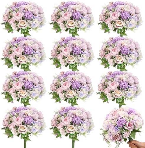 Tigeen 24 Bundles Artificial Flowers Bouquet Silk Peonies, Purple by Tigeen