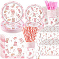 Funnymoom 452 Pcs Pink Cowgirl Boots and Bows Party Decoration for 50, Western Cowgirl Paper Plates Napkins Cups Tablecloth Cutlery Straws for Coquette Baby Shower Birthday Gender Reveal Party Supply by Funnymoom