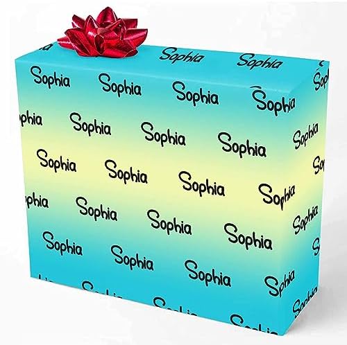 Personalized Logo Wrapping Paper, Gradient Blue And Yellow Gift Wrap Paper Custom Funny Name Wrapping Paper Roll for Boys Girls Baby Shower Anniversary Birthday Christmas Gift 58x23 5 Rolls by MyPupSocks
