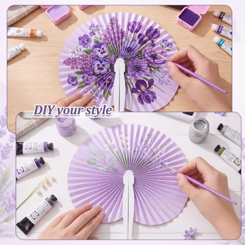 Mifoci 60 Pcs Purple 24 Pcs Round Paper Folding Fans Bulk for Party - Image 7