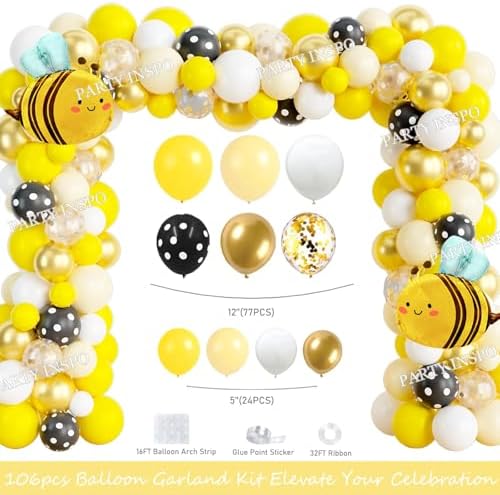 Party Inspo Bee Baby Shower Decorations, Honey Bee Baby Shower Supplies, A Little Honey Bee is On The Way Decorations Backdrop Balloon Banner Tablecloth Cake Topper Plates Napkins Forks Yellow 203PCs - Image 3