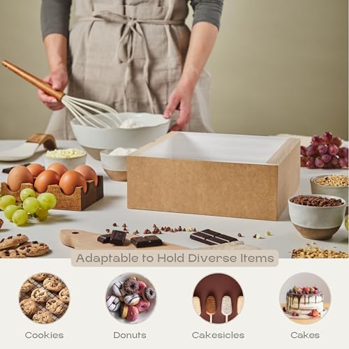 Pack of 5 Bakery Boxes with Window (9.84" x 9.84" x 3.54") - Ideal for Cake, Pies, Donut and Muffins - Natural Brown - Image 5