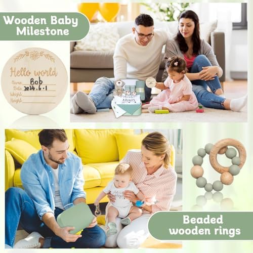 Baby Gift Set Baby Shower Gifts Basket for Newborns New Born Baby Sage Green Gift Basket with Baby Rattle Swaddle Security Blanket for Gender Neutral Baby Girls Boys - Image 5