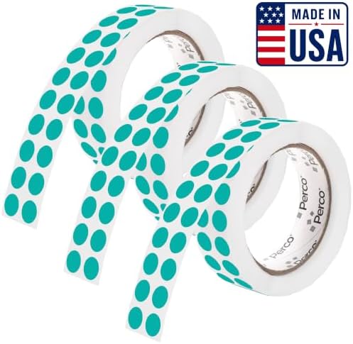 Perco Teal Perforated Round Circle Dot Sticker 1/2-Inch Labels — 3 Rolls, 9,000 Stickers - Planners, Invitations for Aesthetic Coding, Modern Organization & Labeling, Strong Adhesive - Made in USA by Perco