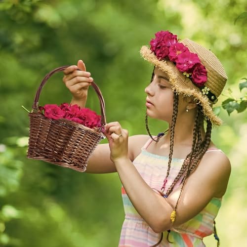Barydat 12 Pcs Small Wicker Basket with Handle, Brown, 9" X 7" X 4" - Image 6