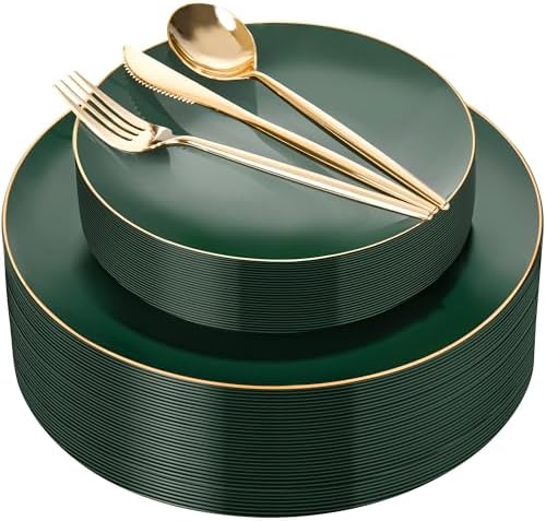 I00000 150Pcs Green Plastic Plates,Premium Disposable Plates for Wedding by I00000