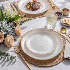 Festiva 60PCS Clear Ivory Plastic Plates with Gold Rim - Heavy Duty Fancy Disposable Plates - Serve for 30 Guests Include 30PCS 10.25" & 30PCS 7.5" Honeycomb Design Plates for Bee Party & Thanksgiving - Image 6
