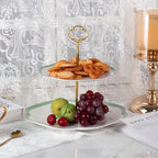 KAMMAK 2-Tier Porcelain Cupcake Stand Serving Tray, Dessert Plates Cake Fruit Candy Display Tower, Reusable Pastry Platter for Wedding Birthday Baby Shower Tea Party Decorations (Reed Green) - Image 3