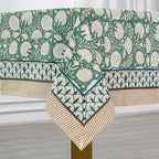 Ridhi Turquoise Moss Green Hand Block Print Cotton Tablecloth 118x70 Inch - Image 2
