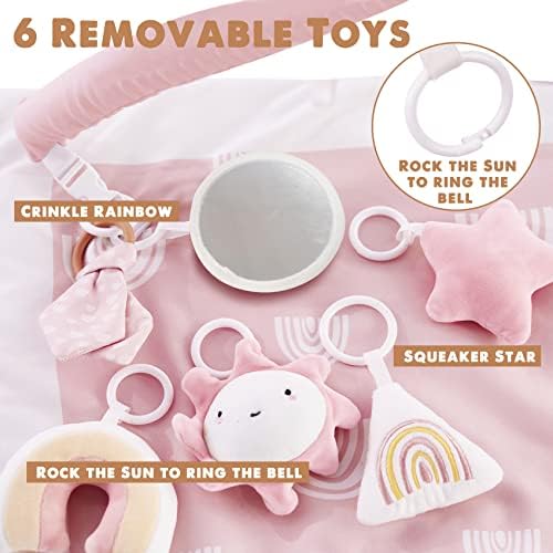Washable Tummy Time Mat, Baby Play Gym with 6 Featured Toys, Baby Gym for Infant & Toddler, Larger Baby Play Mat, Deluxe Baby Play Mats for Floor, Sensory and Motor Skill Development, Non Slip, Pink - Image 4