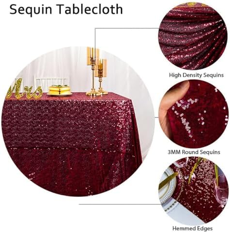 Partisout Sequin Tablecloth 90x132 inch Sequin Table Cloth for Parties Burgundy Glitter Tablecloth Rectangle Sparkly Table Cloth Happy Birthday Wedding 6ft Tablecloth - Image 2