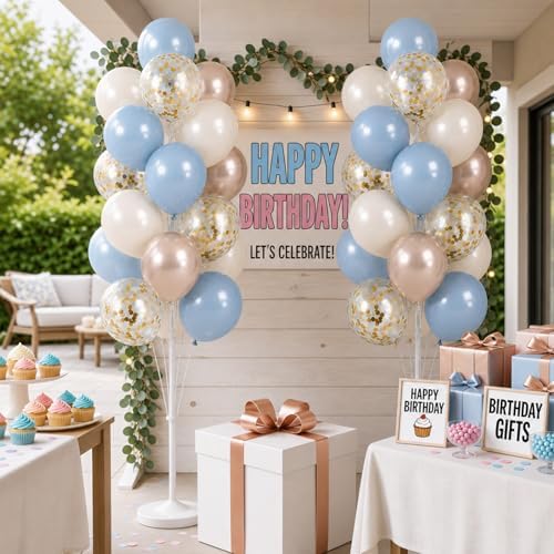 HIINS Balloon Column Kit Set of 2 with Dusty Pastel Blue Gold Balloon Base&Pole,Balloon Tower Backdrop Decoration for Wedding, Baby Shower, Birthday Party, Bridal Engagement - Image 7