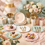 Zhehao 350 Pcs Pink and Green Party Plates Cups Napkins Set - Image 2