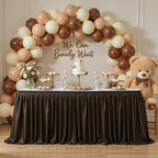 Brown Table Skirt for Rectangle Tables 17ft Desk Skirt for Teacher Desk Classroom Ruffle Polyester Fabric Desk Skirts for Bridal Baby Shower Birthday Party Graduation Banquet Wedding - Image 2