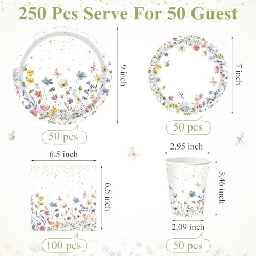 Wildflower Party Decorations, Paper Plates Napkins Cups Serve 50, Floral - Image 3