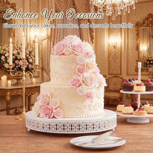Wenqik White Metal Cake Stand 20 Inch with Cutting & Spatula - Image 6