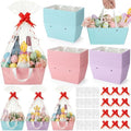 Tuanse 30 Pcs Basket for Gift Empty DIY Bulk Gift Basket Kit with Handle Kraft Cardboard Tray with 30 Bag 30 Bow Market Tray for Wedding Party, Pastel, 9.8 x 6.7 x 4.3 in by Tuanse