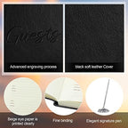 Geyee Leather Guest Book and Pen Stand Set, 10.5" x 8", Black - Image 3