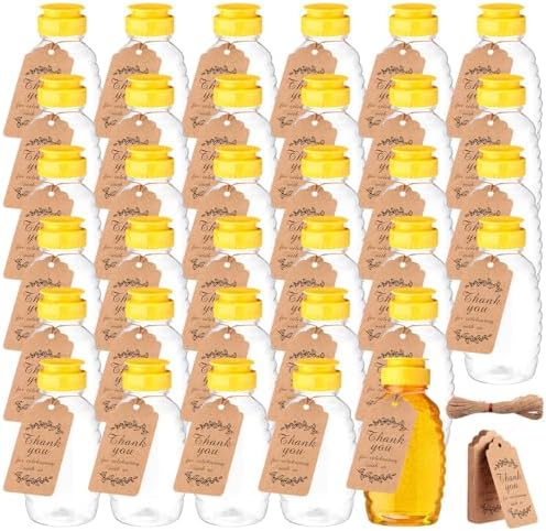 Sliner 36 Set Clear Honey Squeeze Bottle, Plastic Jars with Lid, 16 oz by Sliner