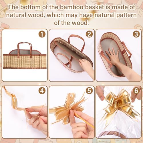 Reallnaive 12 Sets Empty Gift Baskets to Fill Large Bamboo Woven Baskets with Handles 15.8 x 7.9 x 6.3 inch Includes Clear Wrap Bags and Bows for Raffle, Baby Shower, Wedding,Thanksgiving Day - Image 3