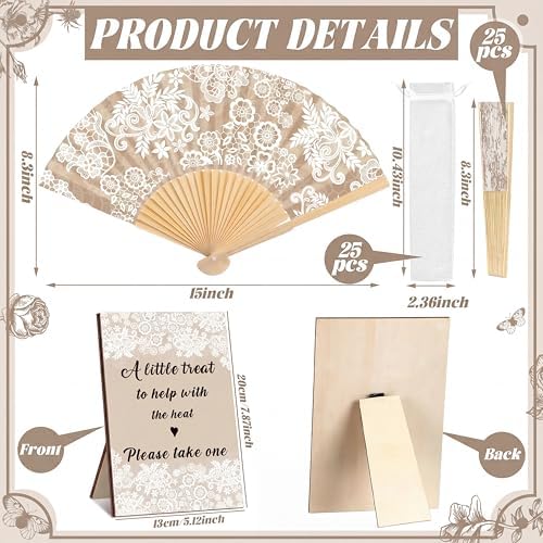 Leinuosen 51 Pcs Wedding Favors for Guests Bulk Vintage Lace Paper Fans - Image 2
