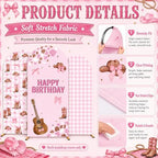 3pcs Pink Cowgirl Birthday Party Decorations Western Cow Theme Birthday Arch Backdrop Cover with Bow Guitar Shoes Pattern for Girl Barn Farm Party Baby Shower Photo Backgrounds 4ft, 5ft, 6ft - Image 3
