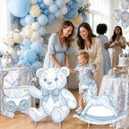 3Pcs Blue Toile de Jouy Baby Shower Decorations, Blue Bear Rocking Horse Carriage Cardboard Cutouts Gender Reveal Photo Booth Props Corrugated Plastic Nursery Toile De Jouy Decor Birthday Party - Image 5
