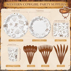 Honeydak 210 Pcs Western Cowboy Party Supplies for 30 Guests Single Western Cowgirl Birthday Plates Napkins Cup and Forks Tableware for First Rodeo Birthday Decorations - Image 3