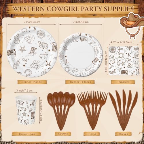 Honeydak 210 Pcs Western Cowboy Party Supplies for 30 Guests Single Western Cowgirl Birthday Plates Napkins Cup and Forks Tableware for First Rodeo Birthday Decorations - Image 3