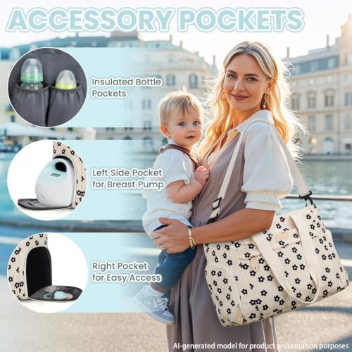Pritent Baby Diaper Bag Tote,Waterproof Maternity Breast Pump Bags for Mom - Image 3