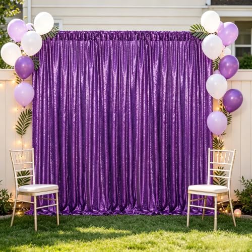 10X10FT Purple Halloween Backdrop Sequin Curtain Drape Glitter Party Decor - Image 4